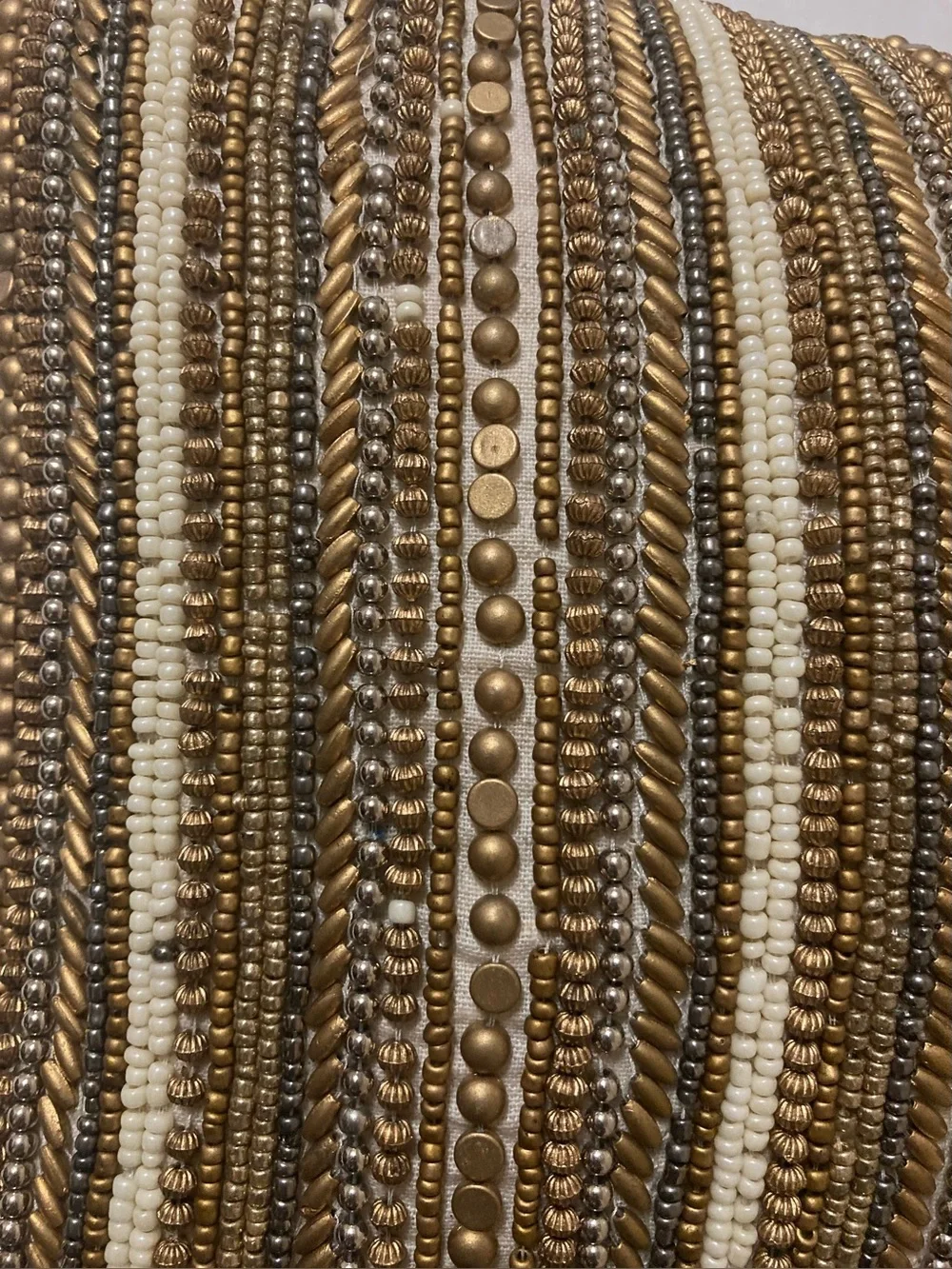 Pier 1 Beaded Metallic Decorative Throw Accent Pillow Boho Glam Cotton Linen